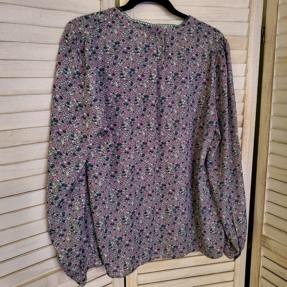 😀FREE W PURCHASE😀Bananna Republic Scallop Trim Floral Print Shirt Sz L - Picture 6 of 8